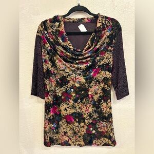 An Ren Mesh Velvet Floral Blouse Size XL